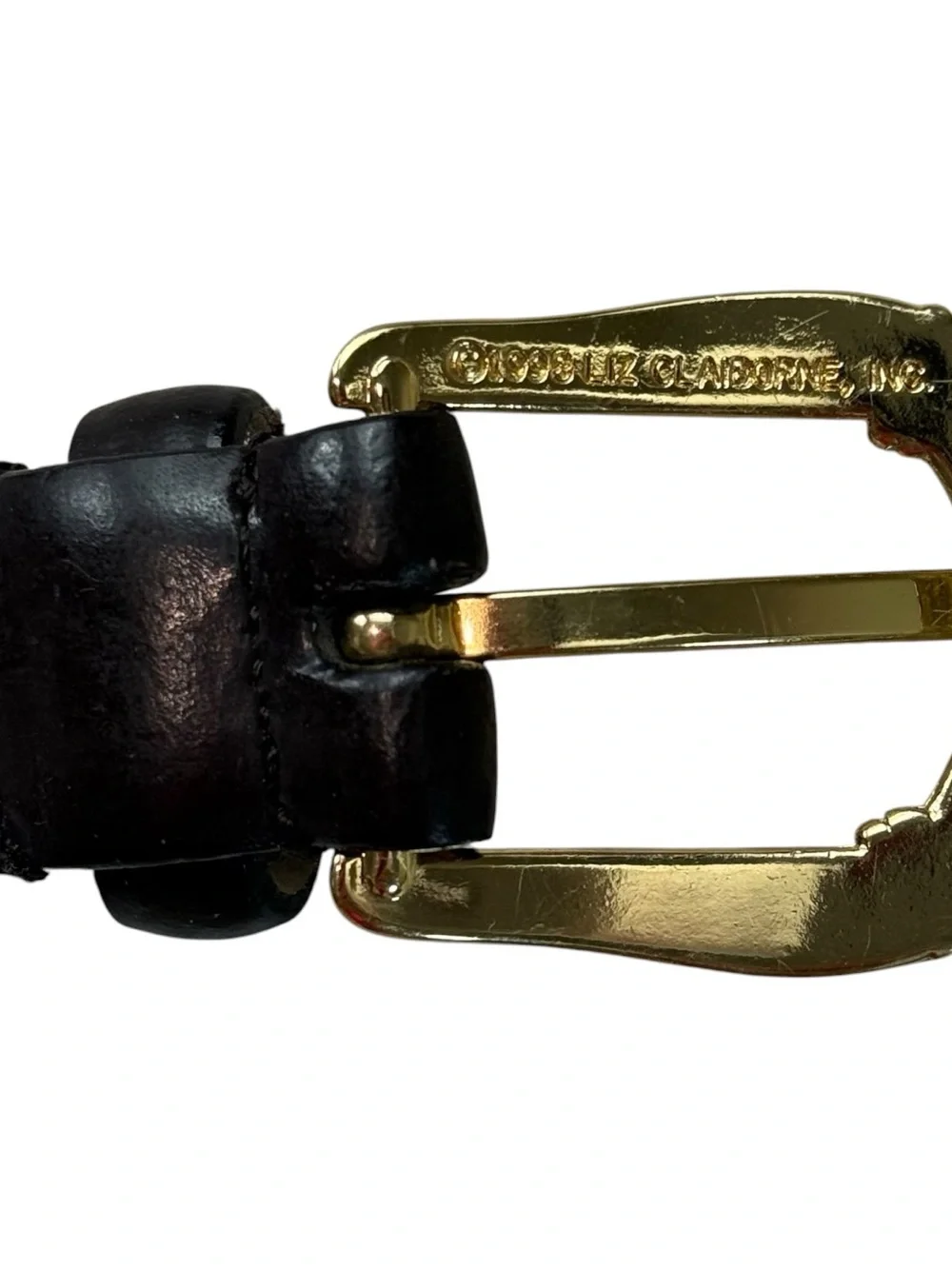Liz Claiborne Vintage 90s Dark Espresso Leather Belt Gold Buckle Womens Medium